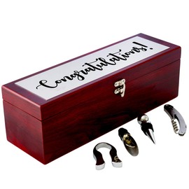 Rosewood Congratulations Wine Box Gift Set - Includes a Silver Plate Expressing Congratulations for any Occasion Including Weddings Anniversaries Important Dates Milestone Events and Birthday's.