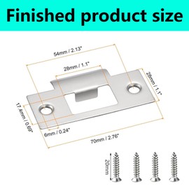 QZKJQDD 2PCS Stainless Steel Door Strike Plate, Door Strike Plate, Stainless Steel Door Latch, Door Latch Plate, for Door Frame Door Jamb Standard Strike Plates with Repair Screws (70X 40.3mm,Silver)