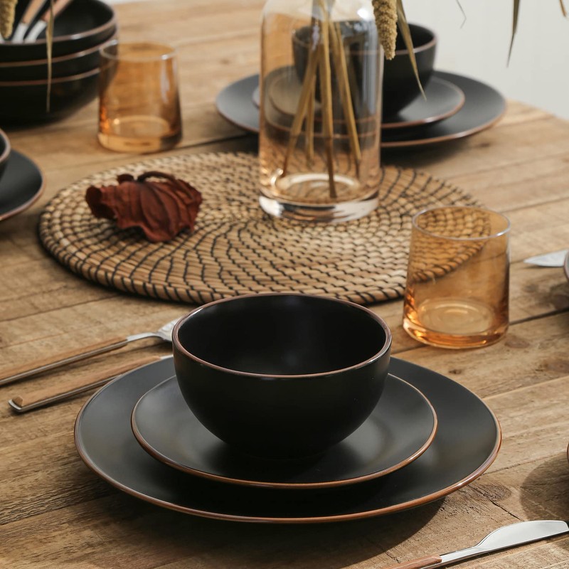 Stone Lain Brasa Modern Stoneware 16 Piece Dinnerware Sets, Plates