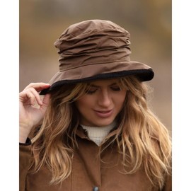 WALKER AND HAWKES - Womens Olive British Millerain Waxed Cotton Diana Country Hat - Beige - XS/S (56cm/57cm)