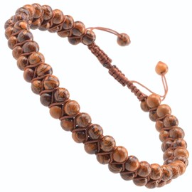 MASSIVE BEADS Double Layer Natural Chakra Healing Power Crystals Macrame Bracelet Yoga Stone Beads Gemstone Meditation Relax Anxiety Bangle for Unisex Women Men (Tiger Skin Stone, 4mm)