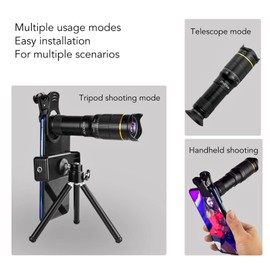 EBTOOLS Clip de Lente de Zoom de Cámara de Teléfono HD Portátil 32X en Lente de Telescopio de Ajuste Doble