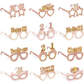 Guiruiy 24PCS 21st Birthday Paper Eyeglasses Decorations for Her, Pink Rose Gold Happy 21st Birthday Eyeglasses Gifts for Girls Women, Funny Finally 21 Year Old Birthday Glasses Party Supplies