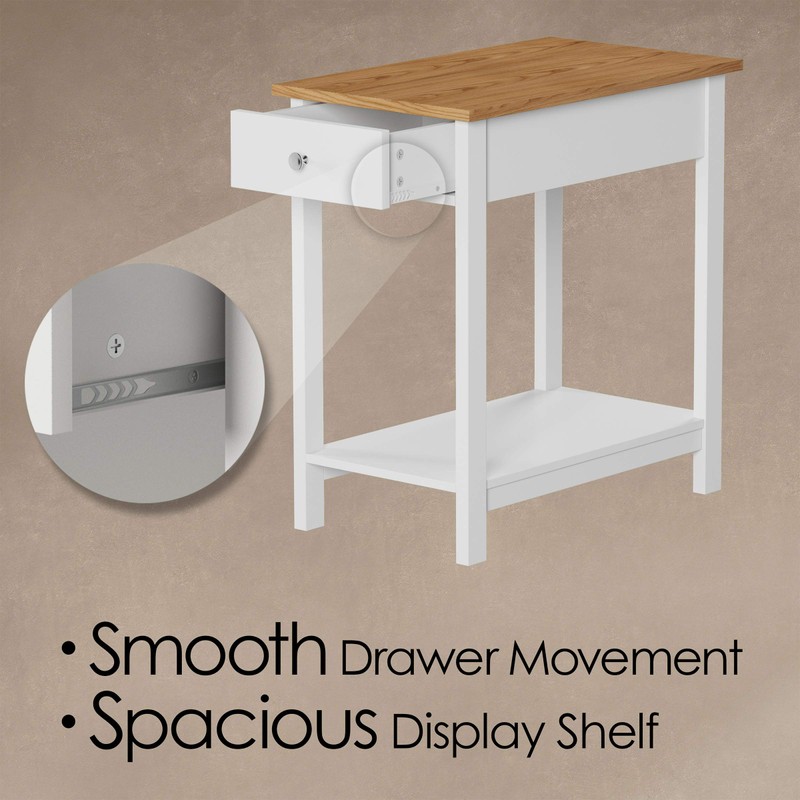 Lavish Home Side Drawer-Narrow End Table with Storage Shelf, White