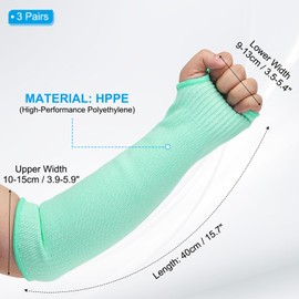 PATIKIL 16 Inch Cut Resistant Sleeve, 3Pairs Arm Safety Protectors Sleeves with Thumb Hole Level 5 Protection Forearm Guard Sleeves for Thin Skin and Bruising, L, Dark Green