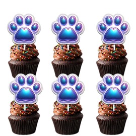 18pcs Blue Glitter Dog Paw Dessert Cupcake Topper Pick for Dog Pet Adoption Theme Decor Supplies Men Women Happy Birthday Wedding Anniversary Party Decorations