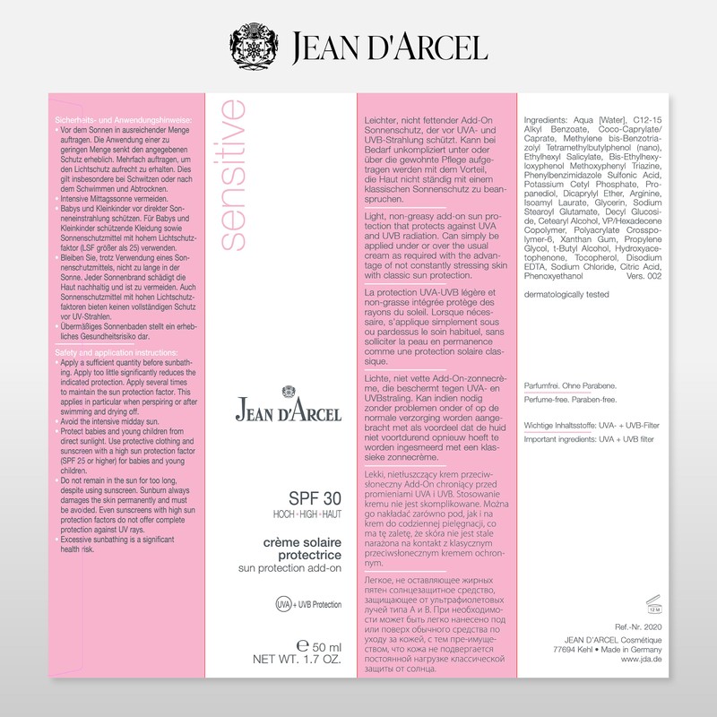 JEAN D'ARCEL - Sensitive crème solaire protectrice - ADD-ON sun