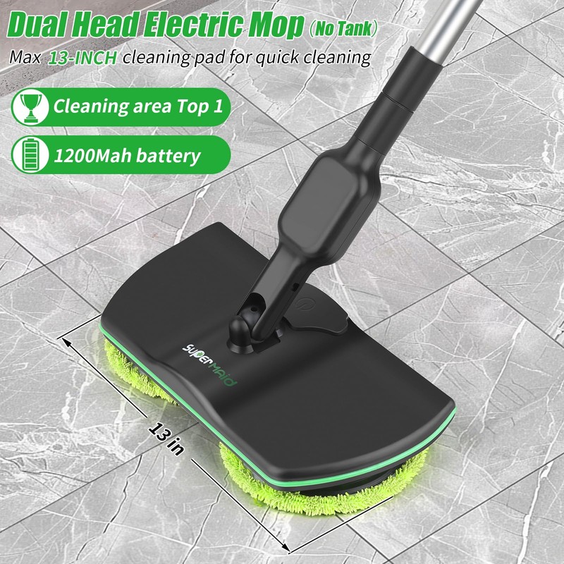 Battery Cordless Electric Spin Mop for Floor Cleaning, 13 Inch