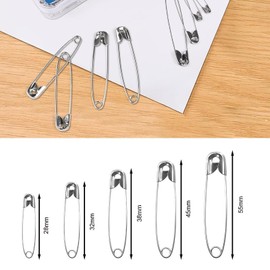 380 Piece Safety Pins Set in Black - 5 Sizes (28 mm, 32 mm, 38 mm, 45 mm, 55 mm) - Ideal for Sewing, Crafts and DIY Projects