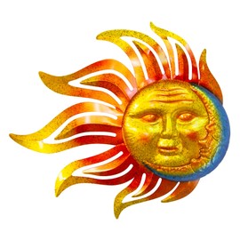 BVLFOOK Large Flame Sun Wall Art Decor, 42 inch Metal Wall Decor, Retro Hanging with Glass, Flame Sun Outdoor Indoor Wall Decorations for Patio Yard Garden Fence Living Room Bedroom