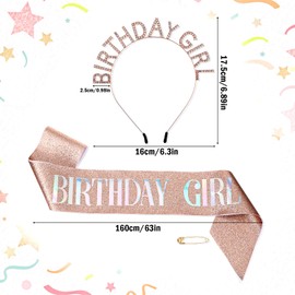 simarro Birthday Crowns Girls Birthday Sash, Rhinestone Birthday Headpiece, Gold Hair Band, Princess Birthday Sash and Tiara Headband for Girls Women Birthday Decoration