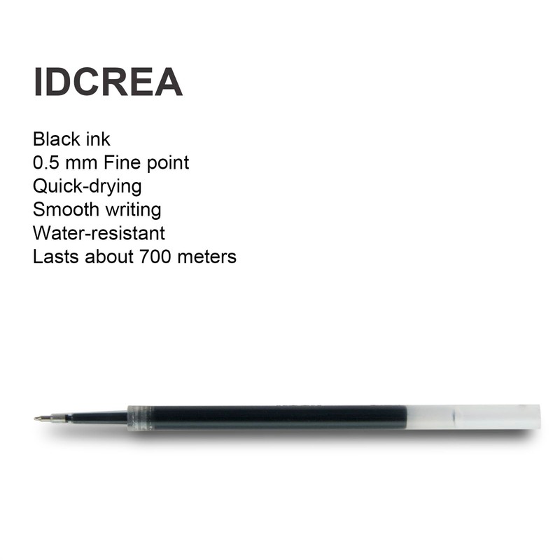 Idcrea 0.5mm Black Gel Pen Refills Fine Tip - Japanese