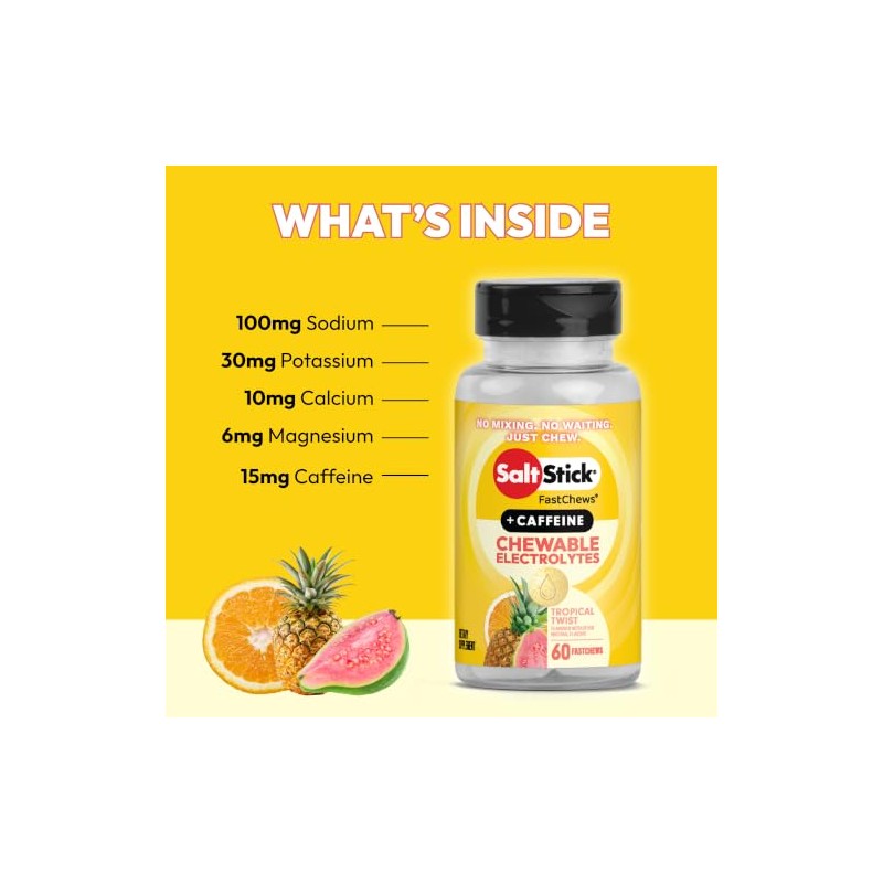 Ssaltstick Electrolyte Fastchews Cafeína Comprimidos Masticables Sabor Tropical Tabletas Sal