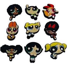 Powerpuff Cartoon Girls Themed Set of 9 Fridge PVC 1" Tall Magnets