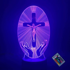 Creative 3D Jesus Cross Night Light 16 Colours Different Remote Control USB Power Touch Switch Decor Lamp Optical Illusion Lamp LED Lamp Table Child Birthday Christmas Gifts