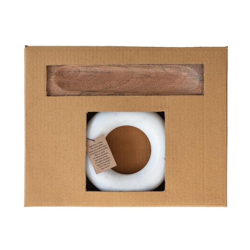 Creative Co-Op Mango Wood Mortar with Marble Ring Shaped Pestle,