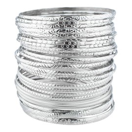 LUX ACCESSORIES Textured Heart Moon Infinity Multi Bangle Set (30 PC)