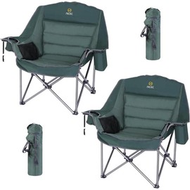 Oversized XL Padded Camping Chair, Camping Chairs, Outdoor Chair, Camp Chair, Lounge Chair, Wide&Thick, Heavy Duty 400lb, Carry Bag, Cupholder & Cooler - Color: Green, Item  Quantity: 2