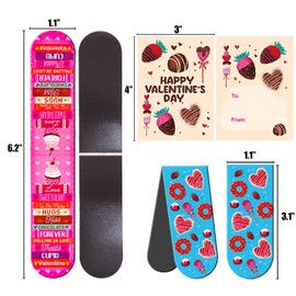 36 Sets Valentine's Day Magnetic Bookmarks for Kids with Cards Valentine Sweet Dessert Bookmarks Cards Exchange Gift for School Classroom Party Supplies
