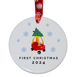 Second Ave Baby First Christmas Tree on Car White Ceramic Hanging Circle Christmas Xmas Tree Decoration Bauble