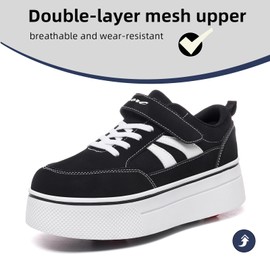 Joyfultime Roller Skate Shoes for Boys and Girls, Removable 4 Wheels, Fashionable and Wear-Resistant Outdoor Canvas Shoes White Black