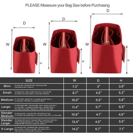 Purse Organizer Insert For Handbags, Purse Organizer With Zipper, Neverfull Organizer, Bag Organizer For Speedy Neverfull ONTHEGO Tote, Handbag and More (Silky Red, Slender Large)