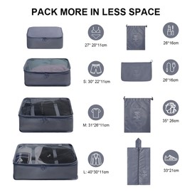 OSDUE Foldable Waterproof Packing Cubes, 8 PCS Travel Organiser Packing Bags Travel Luggage Packing Organizers with Shoe Bag for Clothes Suitcase Shoes