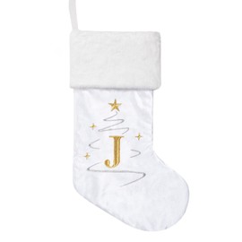 GEX 2024 Initial Christmas Stockings Monogrammed with Letters Capital 20 Inch Large for Family Luxury Velvet Embroidered with Soft Faux Fur Xmas Tree Fireplace Ornament Decoration (White, Letter J)