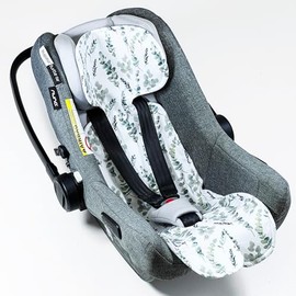 Atmungsaktive Sitzauflage für Babyschale Kinderautositz Kinderwagen Antischwitz, universal Gruppe 0+ (0-13kg) Gruppe I (9-18kg) (BAUMWOLLE_EUKALYPTUS)