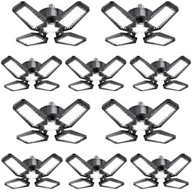 TOPAUBUB Garage Lights 10 Pack 120W, 12000LM LED Garage Lights with 4+1 Deformable Panels 6500K Screw in LED Shop Lighting for Workshop, Basement Support E26/E27