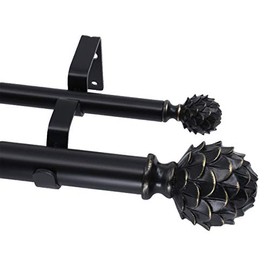 MERIVILLE 1-Inch Diameter Double Window Treatment Curtain Rod, Artichoke Finial, 28-inch to 48-inch Adjustable, Black Finish