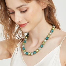 EMIUSS Women's Pearl Necklace Christmas green, Freshwater Cultured Fashion Costume Pearl Jewellery 19 Inch