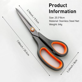 Jaasuee All-Purpose Scissors Bulk 2-Pack - Ultra Sharp 2.5mm Thick Blade Shears with Comfort-Grip Handles for Home and Office, Suitable for Right/Left Handed Use