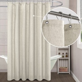 KOUFALL Natural Linen Fabric Shower Curtain Liner Set with Hooks Outdoor Waterproof Water Vintage Country Style Rustic Shower Curtains for Bathroom,Tan Beige,72 x 84 Inch Tall