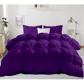 Midnight Linen All-Season 600 GSM 3 Pieces Quiled Pinch Pleated Comforter Set (Comforter + 2 Pillow Cases) 1200 Series Egyptian Cotton Duvet Insert (Oversized King, Purple)