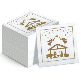 150 Pieces Christmas Nativity Napkins Religious Paper Cocktail Christmas Napkins Nativity of Jesus Xmas Party Decorations Happy Birthday Party Supplies, 5 x 5 Inch