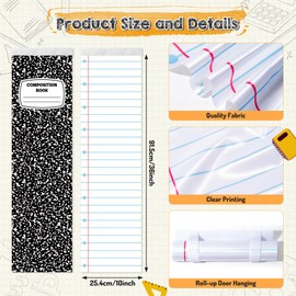 Haooryx Back to School Classroom Door Window Cover - 2Pcs Composition Notebook Curtain Blackout Shades Front Door Decoration Darkening Glass Window Cover for Nursery School Classroom Office Supplies