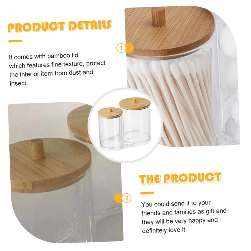 VILLFUL Cotton Swab Holder Bamboo Lids Acrylic Round Swab Holder