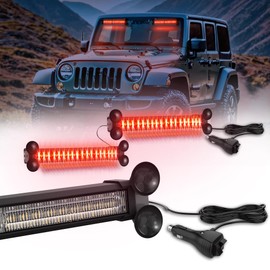 WINECO Emergency LED Strobe Traffic Advisor Lights Bar, Car Windshield Hazard Safety Warning Directional Flashing Light w/Suction Cups Split Mount for Vehicle Trucks Volunteer, 2x12inch, Red