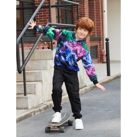 PATPAT Boys Hoodies 3D Printed Size 9-10 Years Black Pullover Hooded Sweatshirt Colorful Smoke Casual Long Sleeve Lightweight Fall Clothes for Big Kids