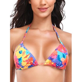 Ocean Blues - Bikini triangular para mujer, Diseño floral colorido, Large