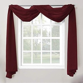 Decotex 1 Piece Sheer Voile Home Decor Fully Hemmed Scarf Valance Swag Topper (54" X 216", Burgundy)