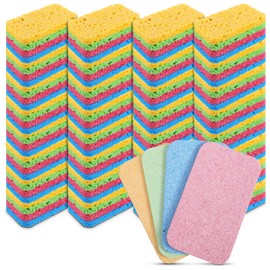 100 Pcs Kitchen Sponge Bulk Natural Sponges for Dishes Compressed Wood Pulp Sponges Cleaning Sponge Without Scratching for Kitchen Bathroom, 3.9 x 2.4 x 0.4 Inch (4 Colors)