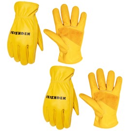 FEISHDEK Leather Gloves, Work Gloves, Men's Gardening Gloves, Thorn Resistant, Women's Cactus Protective Gloves (Yellow-01-2 Pairs, XL)