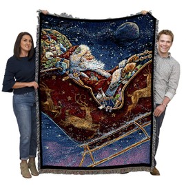 Pure Country Weavers Christmas Midnight Ride Blanket by Donna Race - Santa Claus Saint Nicholas Nick Kris Kringle Sleigh - Gift Tapestry Throw Woven from Cotton - Made in The USA (72x54)