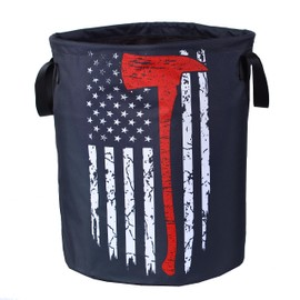 American Flag Red Line Ax Laundry Basket Firemen Foldable Oxford Cloth Funny Tote Bag Laundry Hamper Clothes Storage Bucket Organizer For Bathroom/Laundry Storage /Bedroom17.7x13.7Inch