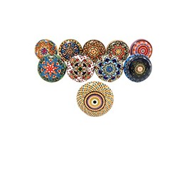 Multicoloured Ceramic Knobs for Cabinet Dresser Drawer Multipurpose Kitchen Furniture Desks Handle Door Cupboard Wardrobe Pull Hand Painted Hardware Ceramic Knobs Cabinet Meenakari Design Set of 10