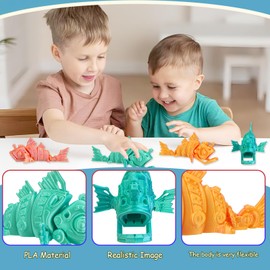 LUKIXTE 2Pcs 3D Printed Articulated Piranha Model, Fidget Stress Relief Toy, ADHD Toys, Flexible Joint Fish Figurines, Perfect Desk Pets for Children and Adults (Golden and Green)