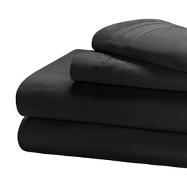 Superior Egyptian Cotton 4 Piece Sheet Set, 650 Thread Count, Eco-Friendly, Sustainable Sheets, Ultra-Soft Basics, Solid, Deep Pocket Fitted Sheet, Flat Sheet, Pillowcases, King, Black