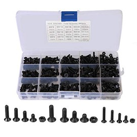 460 Piezas Juego de Tornillos con Cabeza Hexagonal, M3 M4 M5, Kit Surtido de Tuercas de Cabeza Plana de Acero Al Carbono Negro con Caja de Almacenamiento